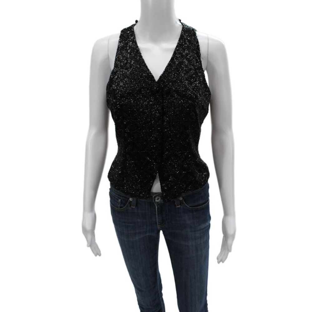 Fred Hayman Womens V-Neck Black Tank Top Viscose Cupro Size M